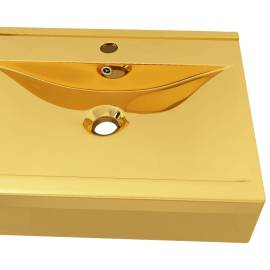 Chiuvetă cu preaplin, auriu, 60x46x16 cm, ceramică, 3 image