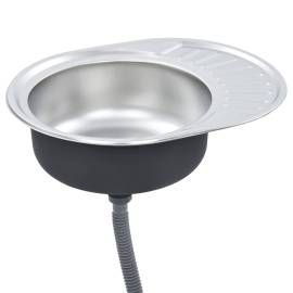 Chiuvetă de bucătărie cu sită și sifon, oțel inoxidabil, oval, 2 image