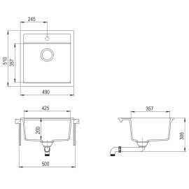 Chiuvetă de bucătărie din granit, alb, bazin unic, 4 image