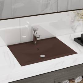 Chiuvetă baie lux, orificiu robinet, maro mat 60x46 cm ceramică