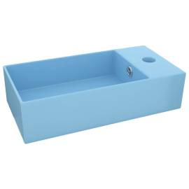 Chiuvetă de baie cu preaplin, albastru deschis, ceramică, 2 image