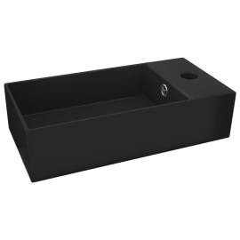 Chiuvetă de baie cu preaplin, negru mat, ceramică, 2 image