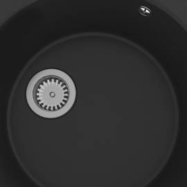 Chiuvetă de bucătărie cu orificiu de preaplin, negru, granit, 3 image