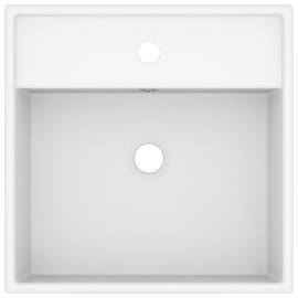 Chiuvetă lux cu preaplin, alb mat, 41x41 cm, ceramică, pătrat, 4 image