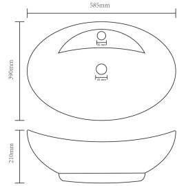 Chiuvetă lux cu preaplin gri deschis mat 58,5x39cm ceramic oval, 7 image
