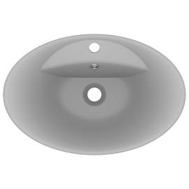 Chiuvetă lux cu preaplin gri deschis mat 58,5x39cm ceramic oval, 4 image