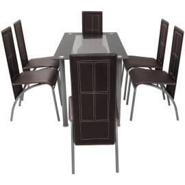 Set masă și scaune de bucătărie 7 piese, maro, 2 image