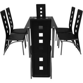 Set masă și scaune de bucătărie 7 piese, negru, 2 image