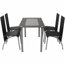 Set masă și scaune din lemn de pin cinci piese negru, 2 image