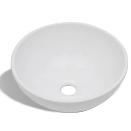 Chiuvetă de baie cu robinet mixer, ceramică, rotund, alb, 6 image