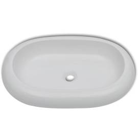 Chiuvetă de baie cu robinet mixer, ceramic, oval, alb, 3 image