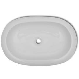 Chiuvetă de baie cu robinet mixer, ceramic, oval, alb, 6 image