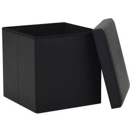 Taburet de depozitare pliabil, negru, piele ecologică, 4 image