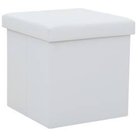 Taburete de depozitare pliabile, 2 buc., alb, piele ecologică, 3 image