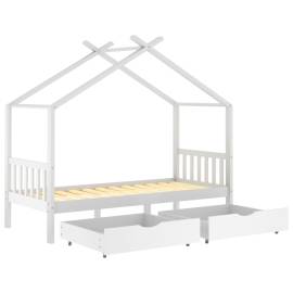 Cadru de pat copii, cu sertare, alb, 90x200 cm, lemn masiv pin, 5 image