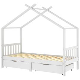 Cadru de pat copii, cu sertare, alb, 90x200 cm, lemn masiv pin, 2 image
