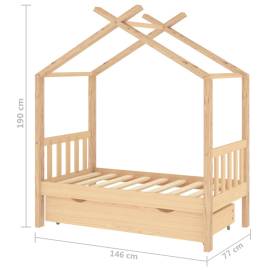 Cadru pat de copii, cu un sertar, 70x140 cm, lemn masiv de pin, 7 image