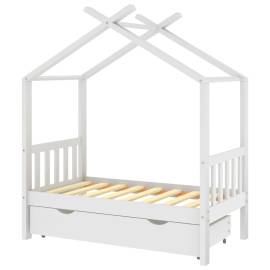 Cadru pat de copii cu un sertar, alb, 70x140 cm, lemn masiv pin, 2 image