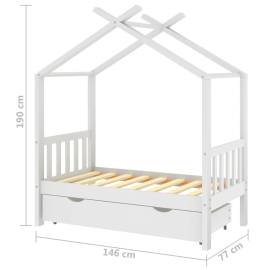 Cadru pat de copii cu un sertar, alb, 70x140 cm, lemn masiv pin, 7 image