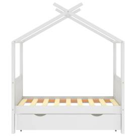 Cadru pat de copii cu un sertar, alb, 70x140 cm, lemn masiv pin, 3 image