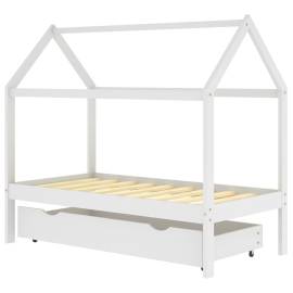 Cadru pat de copii cu un sertar, alb, 80x160 cm, lemn masiv pin, 2 image