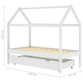 Cadru pat de copii cu un sertar, alb, 80x160 cm, lemn masiv pin, 7 image