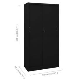 Dulap de birou cu ușă glisantă, negru, 90x40x180 cm, oțel, 9 image