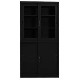 Dulap de birou cu ușă glisantă, negru, 90x40x180 cm, oțel, 3 image