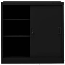 Dulap de birou cu ușă glisantă, negru, 90x40x90 cm, oțel, 4 image