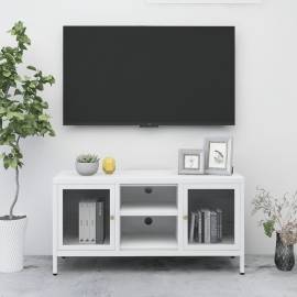 Dulap tv, alb, 105x35x52 cm, oțel și sticlă