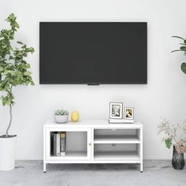 Dulap tv, alb, 90x30x44 cm, oțel și sticlă