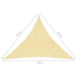 Pânză parasolar din hdpe, triunghiulară 3,6 x 3,6 x 3,6 m, bej, 6 image