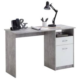 Fmd birou cu 1 sertar, gri beton și alb, 123 x 50 x 76,5 cm