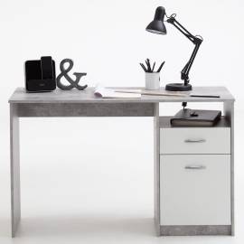 Fmd birou cu 1 sertar, gri beton și alb, 123 x 50 x 76,5 cm, 2 image