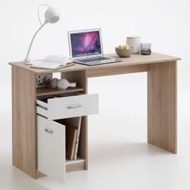Fmd birou cu 1 sertar, stejar și alb, 123 x 50 x 76,5 cm, 2 image