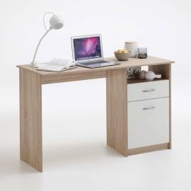 Fmd birou cu 1 sertar, stejar și alb, 123 x 50 x 76,5 cm, 4 image