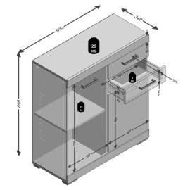 Fmd dulap cu 2 uși și 2 sertare, 80x34,9x89,9 cm, gri beton și alb, 5 image