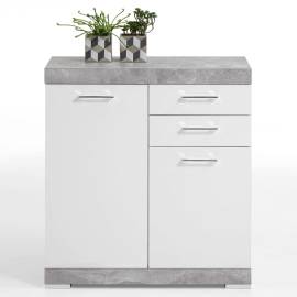 Fmd dulap cu 2 uși și 2 sertare, 80x34,9x89,9 cm, gri beton și alb, 2 image