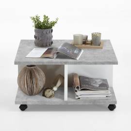 Fmd măsuță de cafea mobilă, gri beton & alb extralucios, 70x70x35,5 cm, 4 image