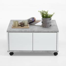 Fmd măsuță de cafea mobilă, gri beton & alb extralucios, 70x70x35,5 cm, 3 image
