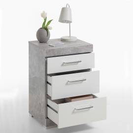 Fmd noptieră cu 3 sertare, gri beton și alb lucios, 3 image