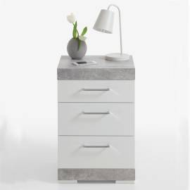 Fmd noptieră cu 3 sertare, gri beton și alb lucios, 2 image