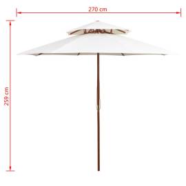 Umbrelă de soare dublă, 270x270 cm, stâlp de lemn, alb crem, 6 image