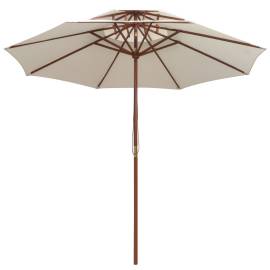 Umbrelă de soare dublă, 270x270 cm, stâlp de lemn, alb crem, 3 image