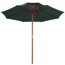Umbrelă de soare dublă, 270x270 cm, stâlp de lemn, verde, 3 image