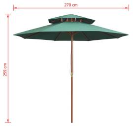 Umbrelă de soare dublă, 270x270 cm, stâlp de lemn, verde, 6 image