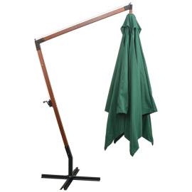 Umbrelă de soare suspendată, stâlp de lemn, 300x300 cm, verde, 4 image