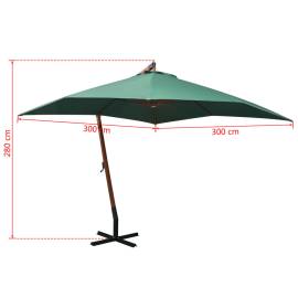 Umbrelă de soare suspendată, stâlp de lemn, 300x300 cm, verde, 8 image