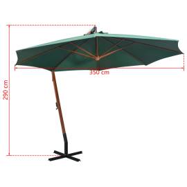 Umbrelă de soare suspendată 350 cm, stâlp din lemn, verde, 9 image