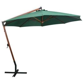 Umbrelă de soare suspendată 350 cm, stâlp din lemn, verde, 3 image